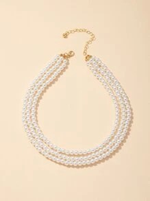 Ngọc trai giả Đính cườm Vòng cổ nhiều lớp - trắng - Xem 1