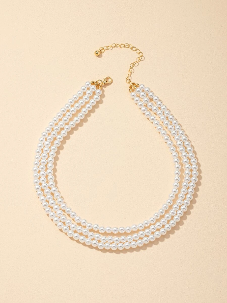 Ngọc trai giả Đính cườm Vòng cổ nhiều lớp - trắng - Xem 1