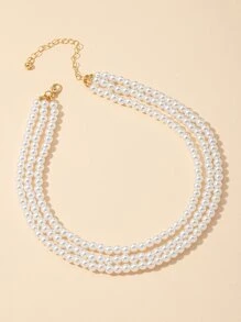 Ngọc trai giả Đính cườm Vòng cổ nhiều lớp - trắng - Xem 2