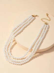 Ngọc trai giả Đính cườm Vòng cổ nhiều lớp - trắng - Xem 3