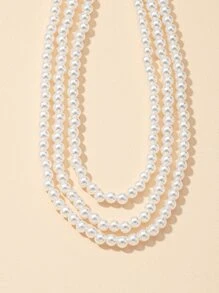 Ngọc trai giả Đính cườm Vòng cổ nhiều lớp - trắng - Xem 4