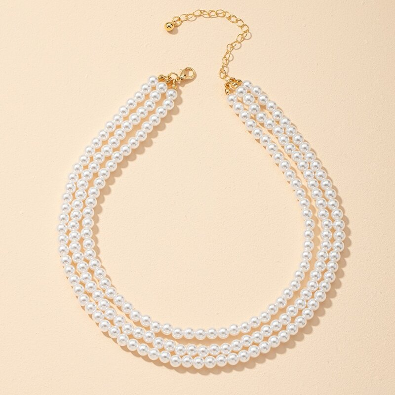 

Faux Pearl Beaded Layered Necklace, White