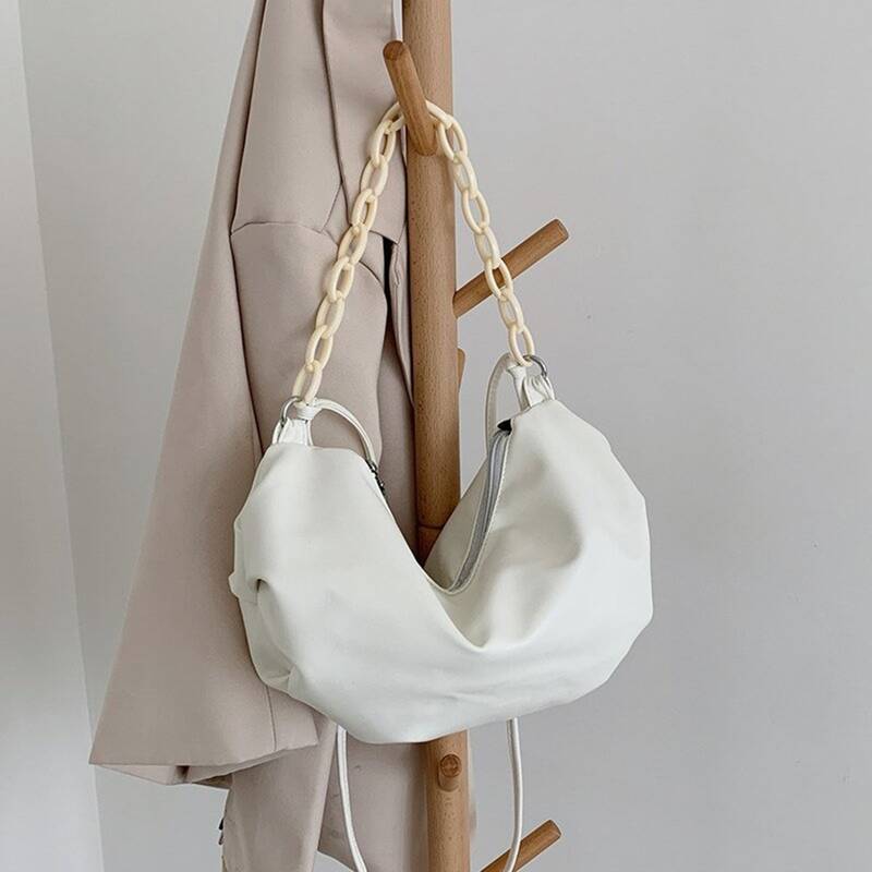 

Solid Chain Hobo Bag, White