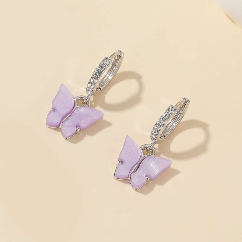 

Butterfly Drop Earrings, Purple