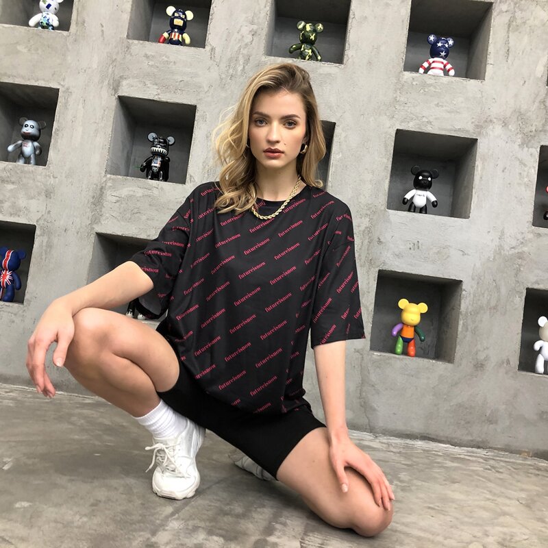 

Letter Graphic Drop Shoulder Longline Tee, Black