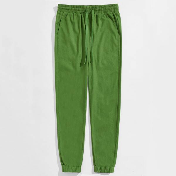 

Men Drawstring Waist Solid Pants, Green