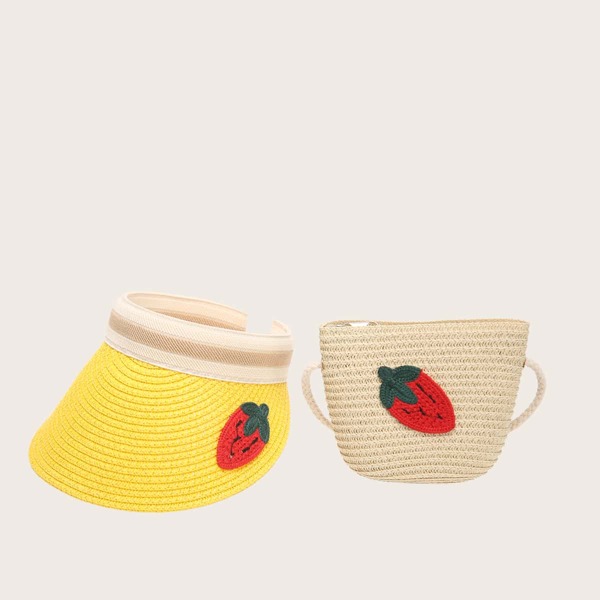 

Girls Straw Bucket Bag With Visor Hat, Yellow