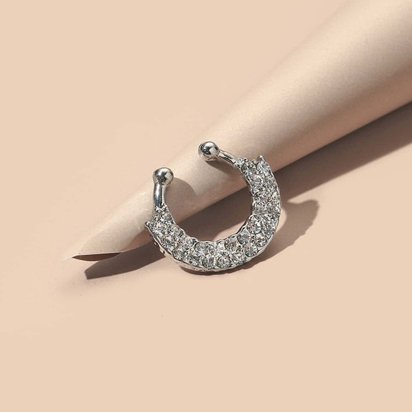 

Rhinestone Decor Nose Ring, Silver