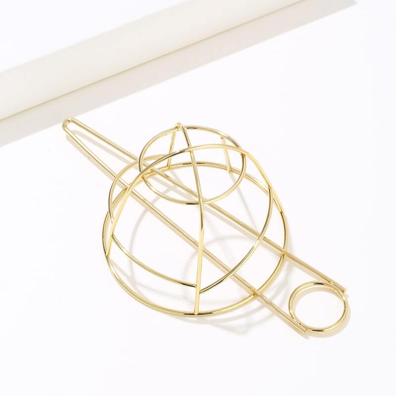 

Hollow Out Hair Slide With Stick, Gold