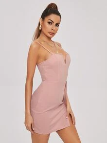 SHEIN BAE 缺口領開衩下擺素色洋裝 - 藕粉色 - 查看 5