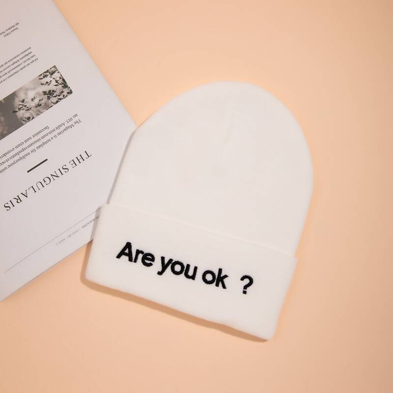 

Slogan Embroidery Beanie, White
