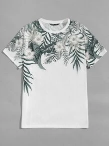 GENTILAND Camiseta con estampado tropical - Blanco - Ver 3