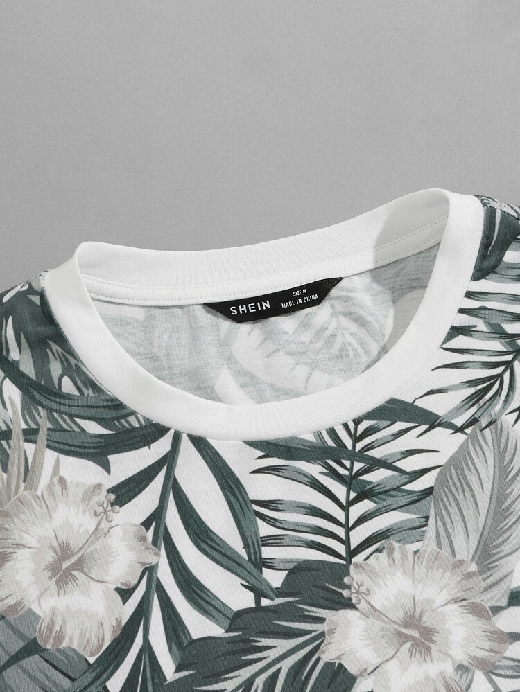 GENTILAND Men Tropical Print Tee - White - View 4