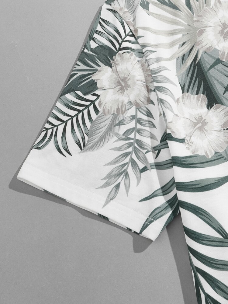 GENTILAND Men Tropical Print Tee - White - View 5