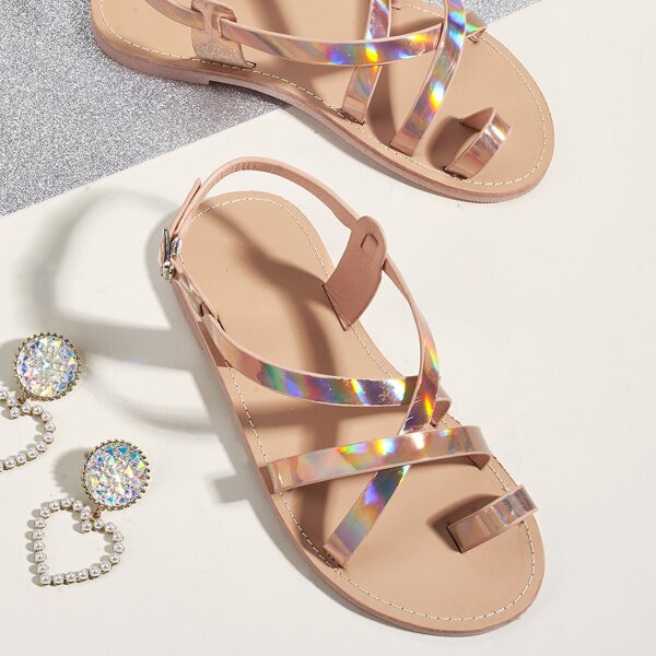 

Girls Holographic Slingback Thong Sandals, Gold