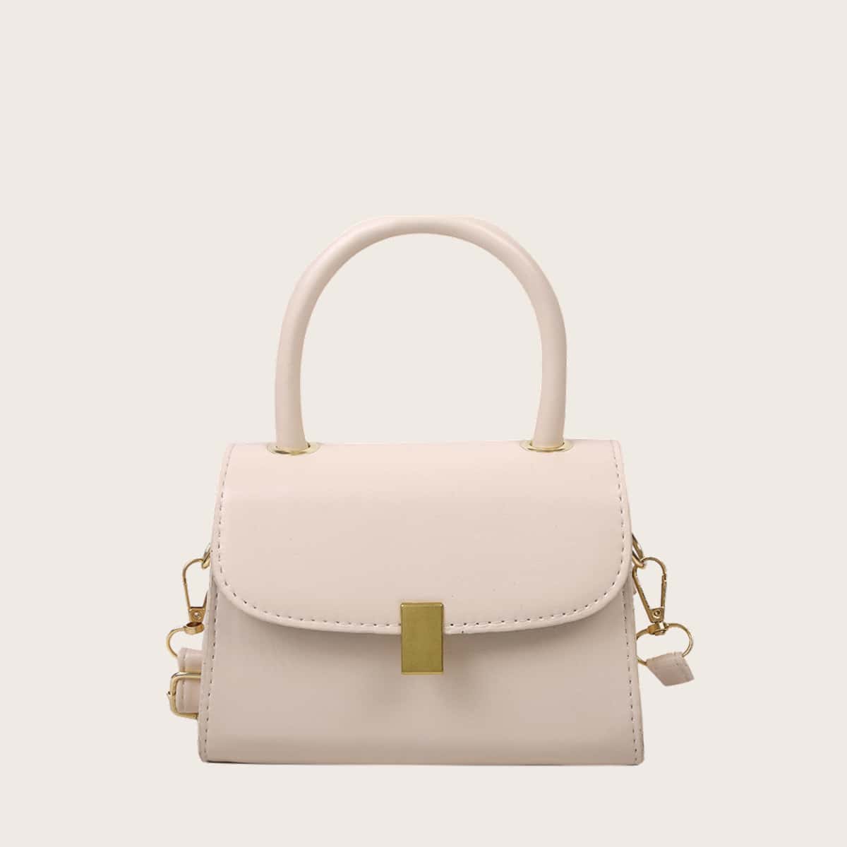 

Solid Flap Satchel Bag, Beige