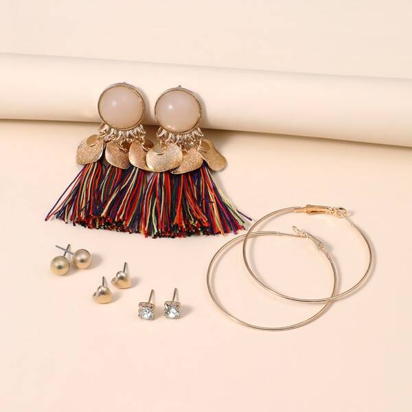 

5pairs Tassel Charm Earrings, Multicolor
