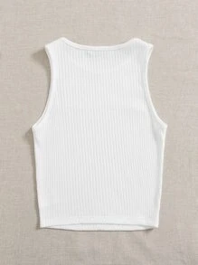 SHEIN EZwear Camiseta sin mangas de canalé liso - Blanco - Ver 2
