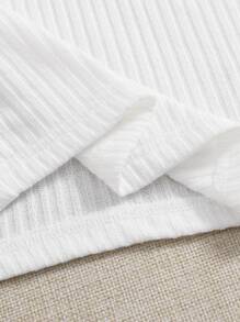 SHEIN EZwear Camiseta sin mangas de canalé liso - Blanco - Ver 3