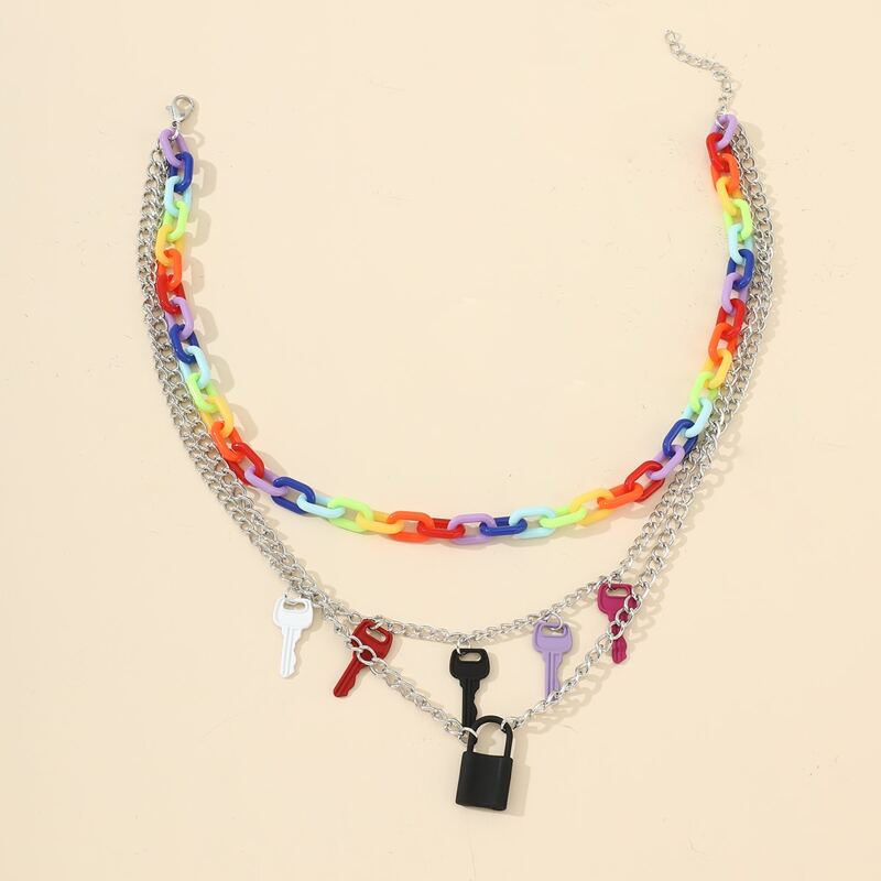 

Lock & Key Charm Layered Necklace, Multicolor