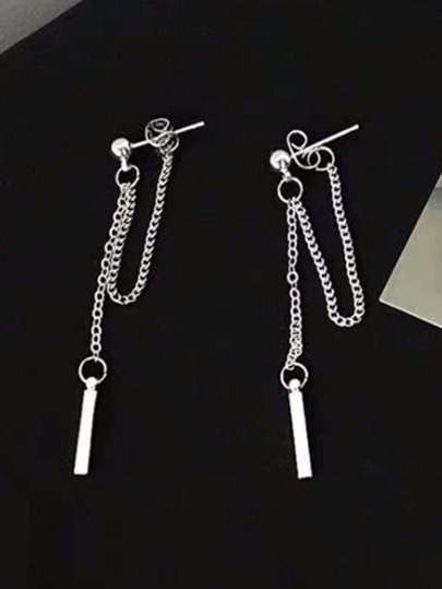 Metal Bar Chain Tassel Earrings