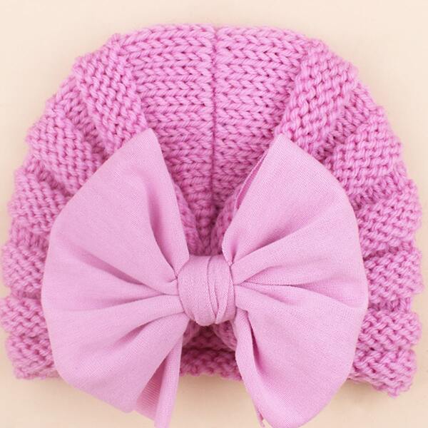 

Baby Bow Decor Knit Turban Hat, Pink