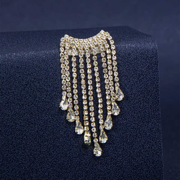 

Rhinestone Tassel Design Brooch, Gold