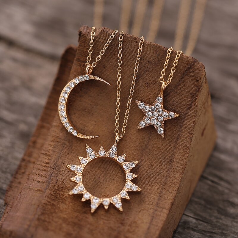 

3pcs Star & Sun Design Necklace, Gold