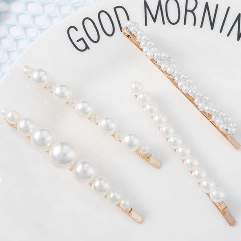 

4pcs Faux Pearl Hair Clip, White