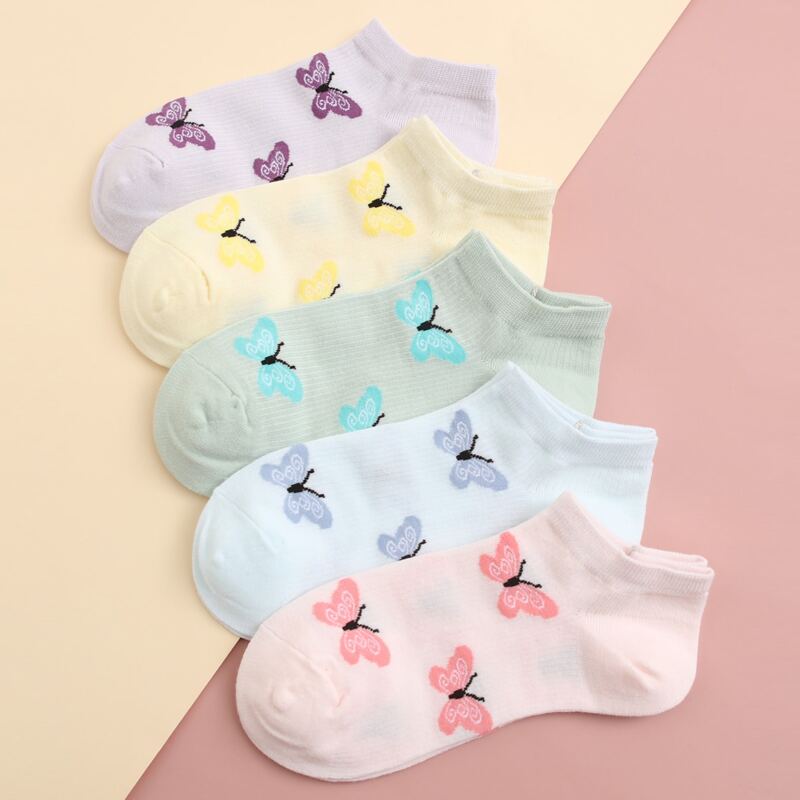 

5pairs Butterfly Pattern Socks, Multicolor