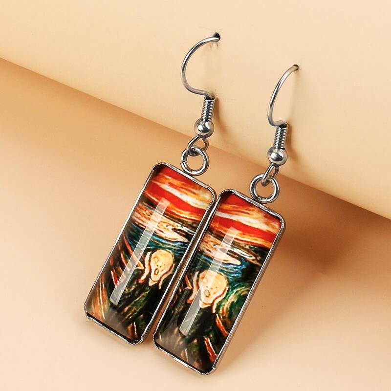 

Painting Rectangle Drop Earrings, Multicolor