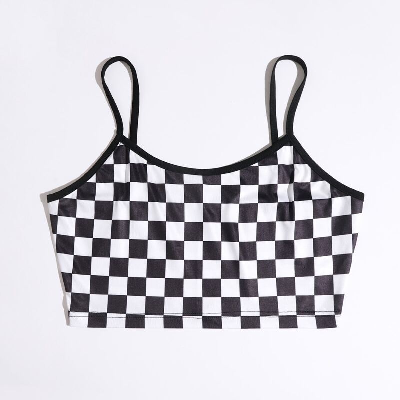 

Checkerboard Crop Cami Top, Black and white