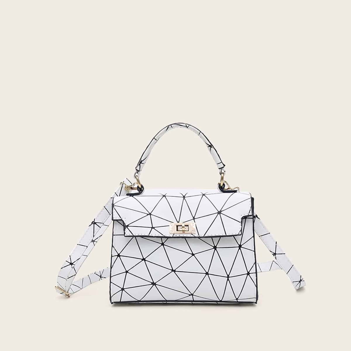 

Geo Graphic Satchel Bag, White