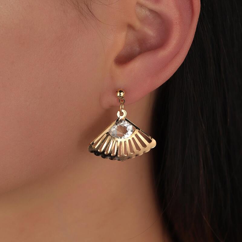 

Rhinestone Fan Shaped Drop Earrings, Gold