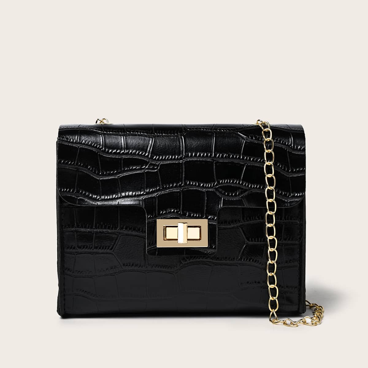 

Croc Embossed Chain Crossbody Bag, Black