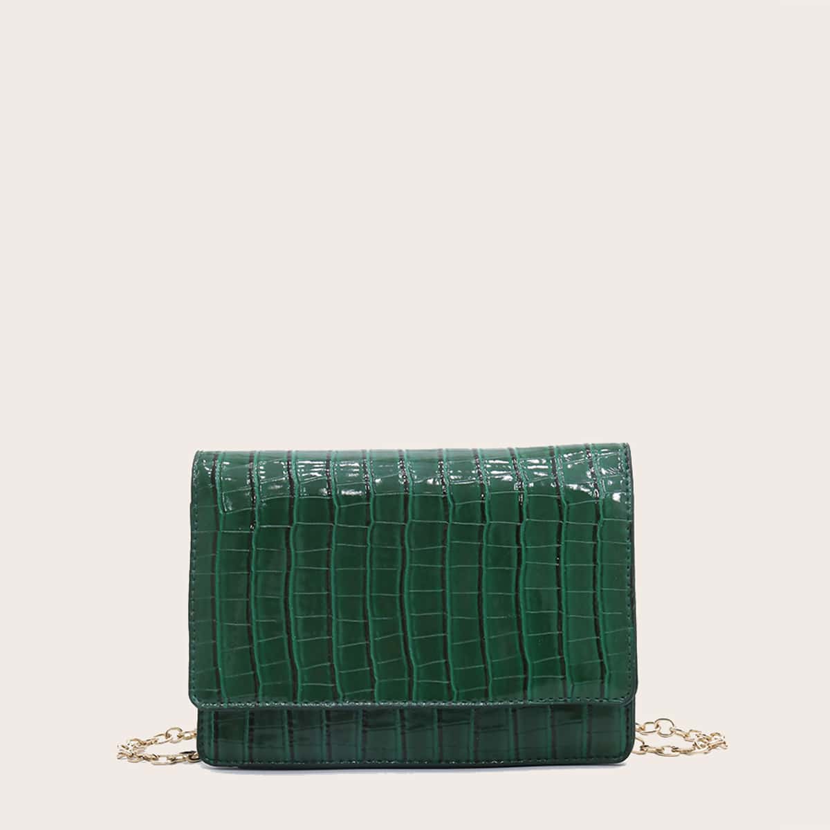 

Croc Embossed Chain Crossbody Bag, Dark green