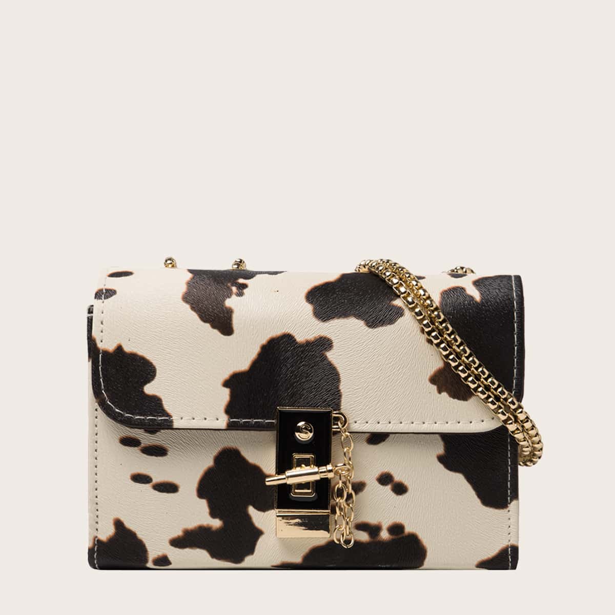 

Cow Print Chain Crossbody Bag, Multicolor