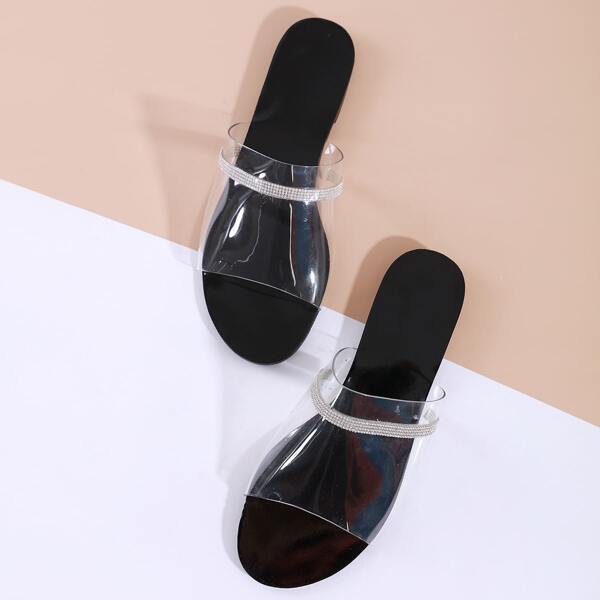 

Clear Rhinestone Decor Slide Sandals