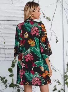 SHEIN Open Front Tropical Print Kimono, For Summer Beach Vacation - Multicolor - View 2