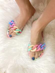 Clear Chain Decor Slide Sandals - Multicolor - View 1