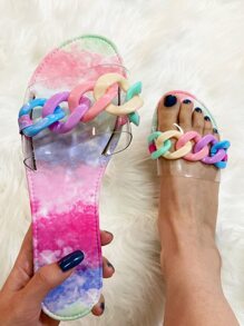 Clear Chain Decor Slide Sandals - Multicolor - View 2