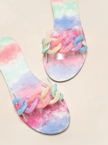 Clear Chain Decor Slide Sandals - Multicolor - View 6