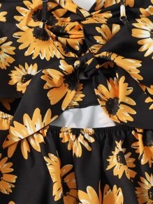 Soleia Twist Front Tie Back Sunflower Print Dress - Multicolor - View 3