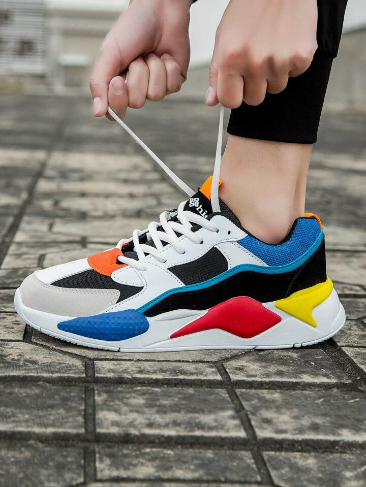 Men Color Block Lace-up Front Chunky Sneakers | SHEIN USA