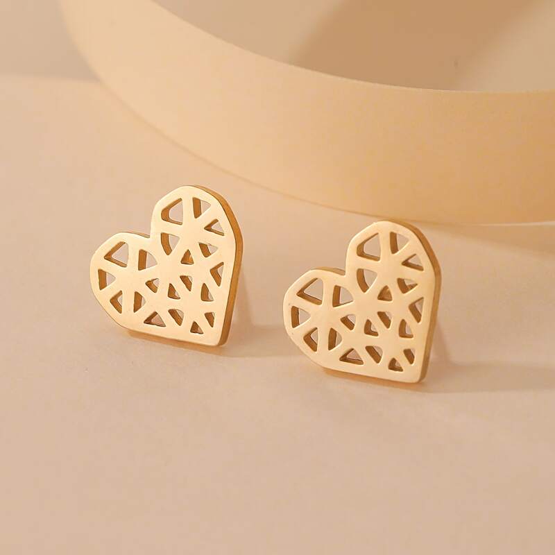 

Hollow Out Heart Stud Earrings, Gold