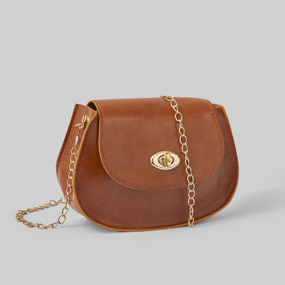 

Solid Chain Saddle Bag, Brown