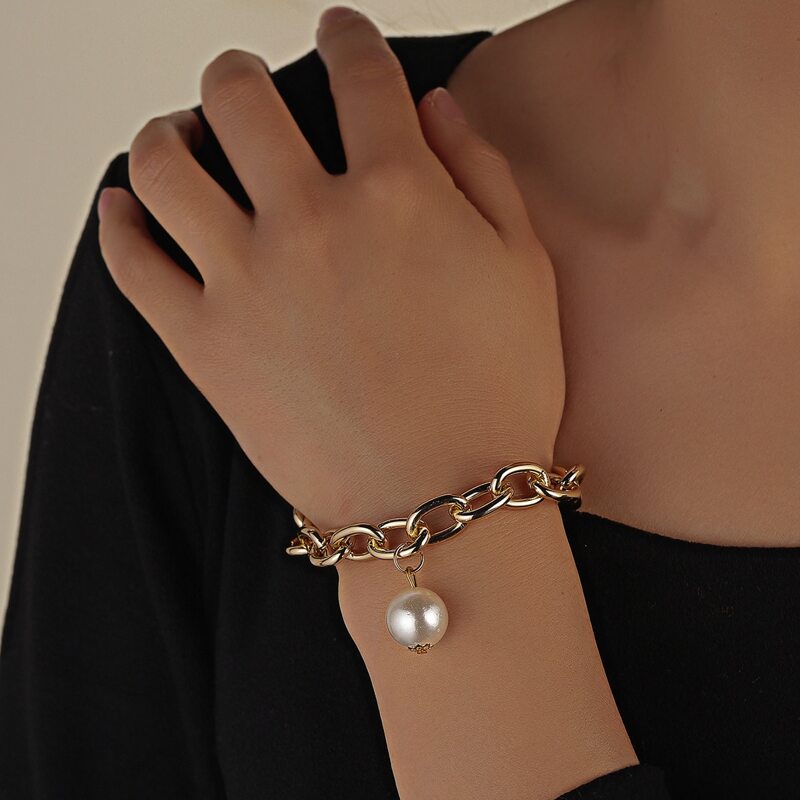 

Faux Pearl Chunky Chain Bracelet, Gold