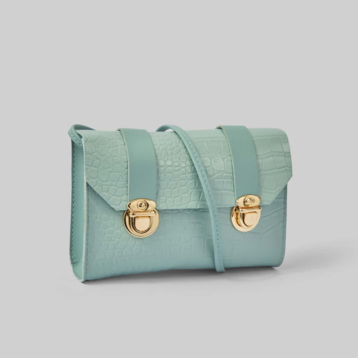 

Croc Embossed Push Lock Crossbody Bag, Baby blue