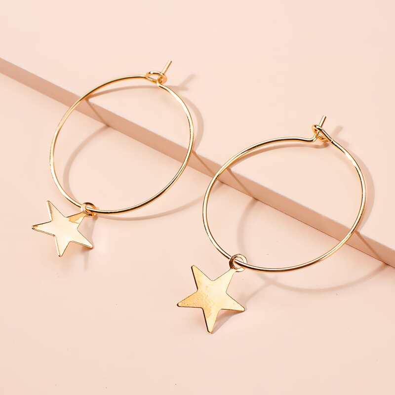 

Star Charm Hoop Earrings, Gold