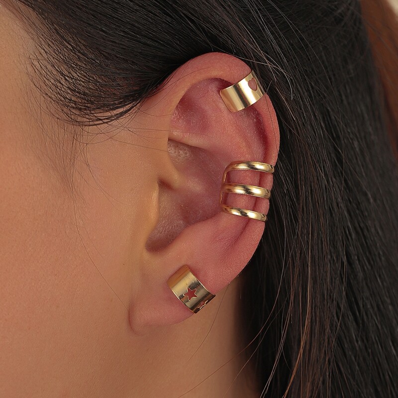 

3pcs Star & Heart Design Ear Cuff, Gold